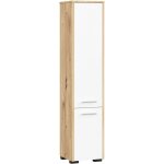 Akord - colonne salle de bains fin ch�ne artisan 30 cm 2 portes fa�ade blanche 5 �tag�res 30x30x140 cm ...