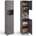 Colonne salle de bain bealife meuble rangement gris sur pied armoire haute 2 portes 1 tiroir 5 �tag�re ...