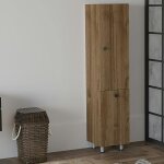 Colonne salle de bains effet noyer, porte & panier linge marfa