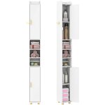 Colonne salle de bain haute, meuble de rangement troite avec 2 portes et tagres rglables, crochet ...