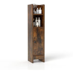 Colonne de salle de bain, petit armoire d'angle etroit pour papier toilette avec porte & �tag�re r�glable, ...