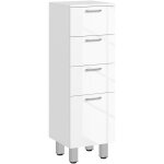 Kleankin - colonne salle de bain sur pied 4 tiroirs - 30 x 30 x 93 cm - poignes alu faade blanc laqu ...