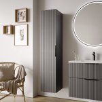 Bernstein - colonne de salle de bain suspendue 35x35x165cm (lxpxh) antracite mat stri�, poign�e noir ...