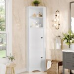 Colonne de salle de bain triangulaire laqu�e - 2 �tag�res ouvertes - 2 portes - s�parations r�glables ...