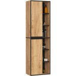 Colonne salle de bains vami suspendu ch�ne craft et noir 50 cm 2 portes 10 �tag�res 50x30x170 cm