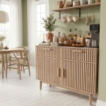 Commode 100, 2 portes 2 tiroirs, buffet 100, commode chambre, design � lattes verticales, meuble de rangement, ...