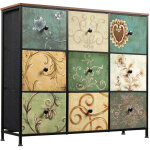 Commode 100x30x86. 5 cm avec 9 tiroirs en tissu ? mdf + m�tal ? id�ale pour rangement chambre ou bureau ...