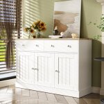 Commode 120 cm, avec 2 tiroirs, 3 portes, m�canisme push - to - open, texture grav�e, meuble rangement ...