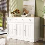 Commode 120 cm, avec 2 tiroirs, 3 portes, m�canisme push - to - open, texture grav�e, meuble rangement ...