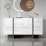 Commode 150 cm, rectangulaire, avec 2 portes, 4 tiroirs de rangement, brillant, �tag�res, portes, moderne, ...