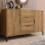 Commode avec 2 portes et 3 tiroirs, armoire chambre vintage, buffet bas etagres rglables, casier chne ...