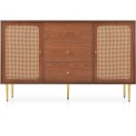 Gutent - commode 2 portes et 3 tiroirs, commode en rotin avec tiroirs, tagres rglables, noyer - h90xl150xp4 ...
