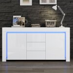 Commode 3 tiroirs 2 portes blanc laqu 140 cm - meuble salon moderne clairage led - buffet rangement ...