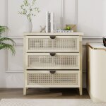 Commode 3 tiroirs en bois naturel 31, 5  avec fa�ades interchangeables en osier rotin nid d'abeille, ...
