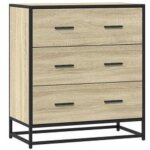 Commode 3 tiroirs dovany l68xh76xp35 - bois et m�tal - ch�ne clair