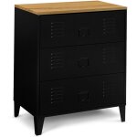Commode 3 tiroirs ester 60 cm mtal noir et plateau faon htre design industriel