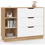 Commode 3 tiroirs et 3 niches oxana htre et blanc