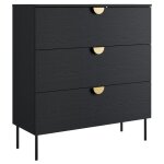 Commode avec 3 tiroirs - noir et dor� - nataniel