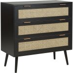 Beliani - commode à 3 tiroirs en rotin façade mdf noir avec pieds en bois d'hévéa meuble de style boho ... Beliani - commode à 3 tiroirs en rotin façade mdf noir avec pieds en bois d'hévéa meuble de style boho ...