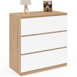 Commode 3 tiroirs tomi 78 cm faon htre et blanc