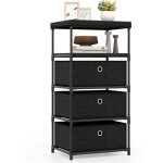 Commode 3 tiroirs, tour de rangement en tissu avec plateau en bois et structure en mtal, commode 40 ...