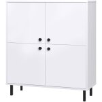 Commode 4 portes venus, pour salon, blanc, pieds noirs