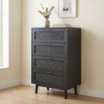 Commode � 4 tiroirs 55x40x95cm, chiffonnier de rangement avec effet rotin tress�, buffet haut meuble ...