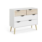 Commode 4 tiroirs - blanc / chene - pietement évasé en bois massif - 98, 7 x 39, 1 x 81, 7 cm tvilum Commode 4 tiroirs - blanc / chene - pietement évasé en bois massif - 98, 7 x 39, 1 x 81, 7 cm tvilum