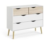 Commode 4 tiroirs - blanc / chene - pietement vas en bois massif - 98, 7 x 39, 1 x 81, 7 cm tvilum