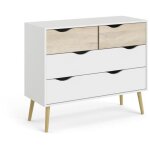 Commode 4 tiroirs - blanc / chene - pietement �vas� en bois massif - 98, 7 x 39, 1 x 81, 7 cm tvilum