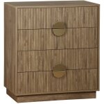 Sweeek - commode 4 tiroirs effet bois de manguier rainur�. poign�es en m�tal dor�. l80 x p40 x h85cm
