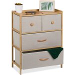 Commode  4 tiroirs, hlp : 73 x 57, 5 x 30 cm, meuble de rangement, bambou et tissu, beige / nature - ...