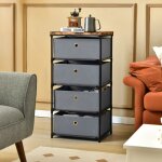 Commode 4 tiroirs en tissu commode chambre avec cadre en mtal et plateau commode haute pour chambre ...