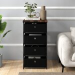 Commode 4 tiroirs en tissu commode chambre avec cadre en m�tal et plateau commode haute pour chambre ...