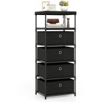 Commode 4 tiroirs, tour de rangement en tissu avec plateau en bois et structure en métal, commode pour ... Commode 4 tiroirs, tour de rangement en tissu avec plateau en bois et structure en métal, commode pour ...
