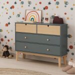 Toscohome - commode 4 tiroirs vert kaki et pin 100x40x81h cm - restana Toscohome - commode 4 tiroirs vert kaki et pin 100x40x81h cm - restana
