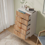 Commode 5 tiroirs , armoire 60x34x109. 8 cm, meuble de rangement en bois, coiffeuse, poign�es et pieds ...