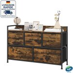 Commode avec 5 tiroirs en tissu, meuble de rangement � 2 niveaux, avec poign�es en m�tal, style industriel, ...