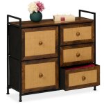 Commode � 5 tirors, aspect rotin, chambre, couloir, hlp : 77x85x31, 5 cm, meuble de rangement, marron ...