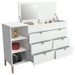 Vente - unique - commode 6 tiroirs, 3 niches et 1 coffre - avec miroir - blanc et doré - onisha Vente - unique - commode 6 tiroirs, 3 niches et 1 coffre - avec miroir - blanc et doré - onisha