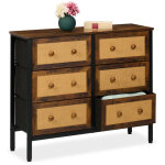 Commode � 6 tiroirs, aspect rotin, pour chambre, couloir, salon, hlp : 83x100x32 cm, m�tal, marron / ...