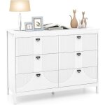 Commode 6 tiroirs, commode blanche bois pour chambre, meuble de rangement chambre avec kit anti - basculement, ...