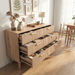 Commode 6 tiroirs en bois cannel� - buffet bas design scandinave - meuble de rangement pour chambre ou ...