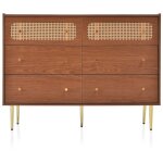 Commode  6 tiroirs, buffet en rotin pour chambre  coucher, noyer - h90xb120xt40 cm