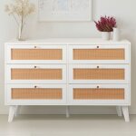Commode 6 tiroirs avec cannage dalgora l120cm blanc