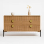 Commode 6 tiroirs d�cor bois rainur� 124cm vallo