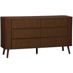 Commode 6 tiroirs. d�cor stri� noyer. l 150 x p 45 h 80cm