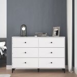 Commode � 6 tiroirs galano emory - l 119 x l 35. 3 x h 80. 8cm, pour chambre - couleur blanc