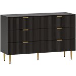 Homcom ? commode noire 6 tiroirs ? dimensions 120 x 40 x 76, 5 cm ? mdf et m�tal ? poign�es dor�es ? ...