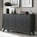 Commode 6 tiroirs � panneaux canel�s, plateau faux marbre, profil courb� - meuble tv 137 cm large, organisateu ...